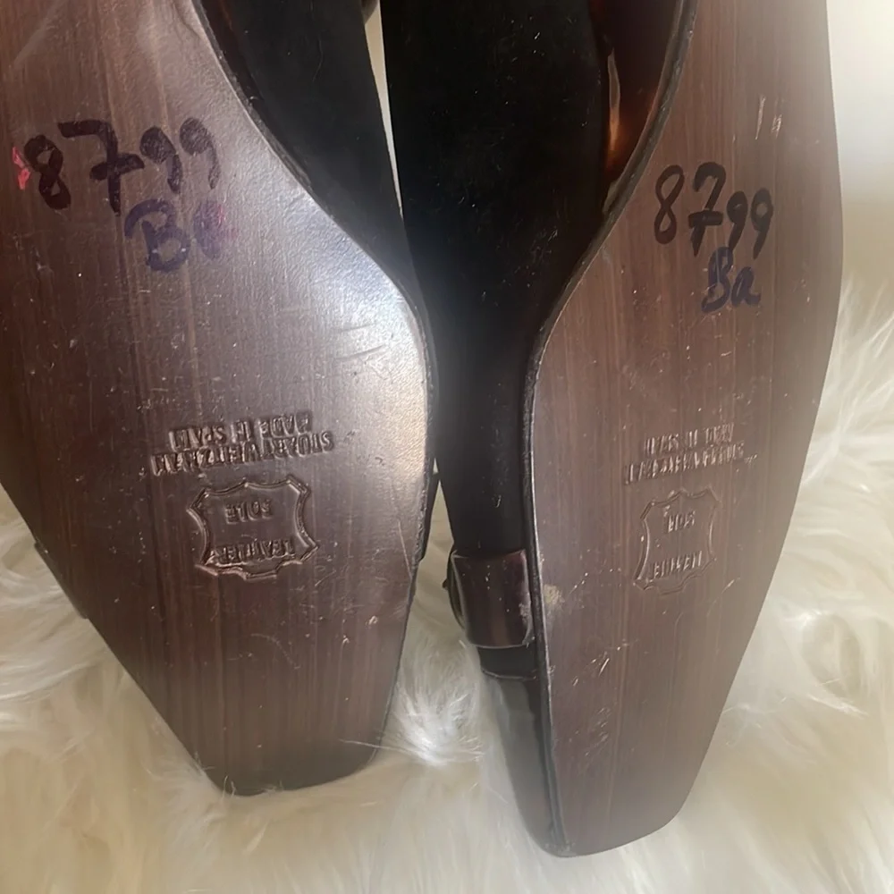 Stuart Weitzman wedge flat brown marble patent and black suede vintage Sz 9M